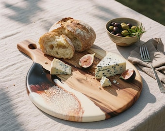 Personalised Wedding Gift for Couple, Engagement Gift for Him & Her, Resin Cheese Board, Engraved Wooden Chopping Board, Handmade Serveware