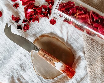 Ensemble de couteaux à fromage en résine, couteaux à fromage bomboniere charcuterie gravés, cadeaux de mariage personnalisés, ensemble de couteaux à fromage bonbonnière gravés