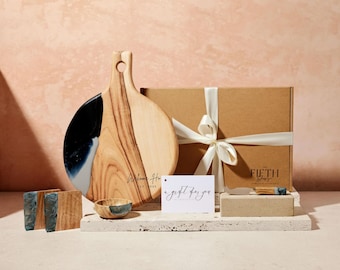 Artisan Grazing Cheese Board with Coaster & Knife, Wood Anniversary Gift, Sustainable Home Entertaining Serving Set