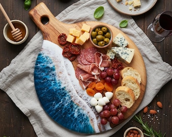 Christmas Gift for Mum, Personalised Resin Serving Board, Engraved Wooden Cheese Board, Handmade Chopping Board, Sustainable Homeware