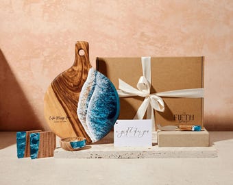 Artisan Grazing Cheese Board with Coaster & Knife, Wood Anniversary Gift, Sustainable Home Entertaining Serving Set