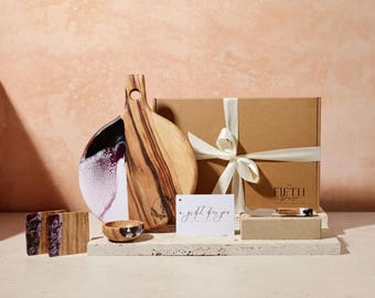 Artisan Grazing Cheese Board with Coaster & Knife, Wood Anniversary Gift, Sustainable Home Entertaining Serving Set