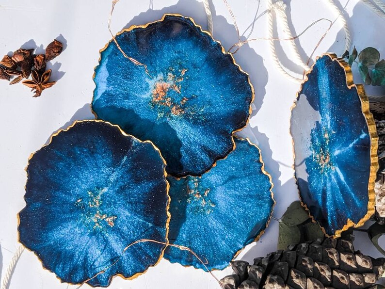Crystal Geode Resin Coasters Blue Agate Coaster Epoxy Resin Etsy