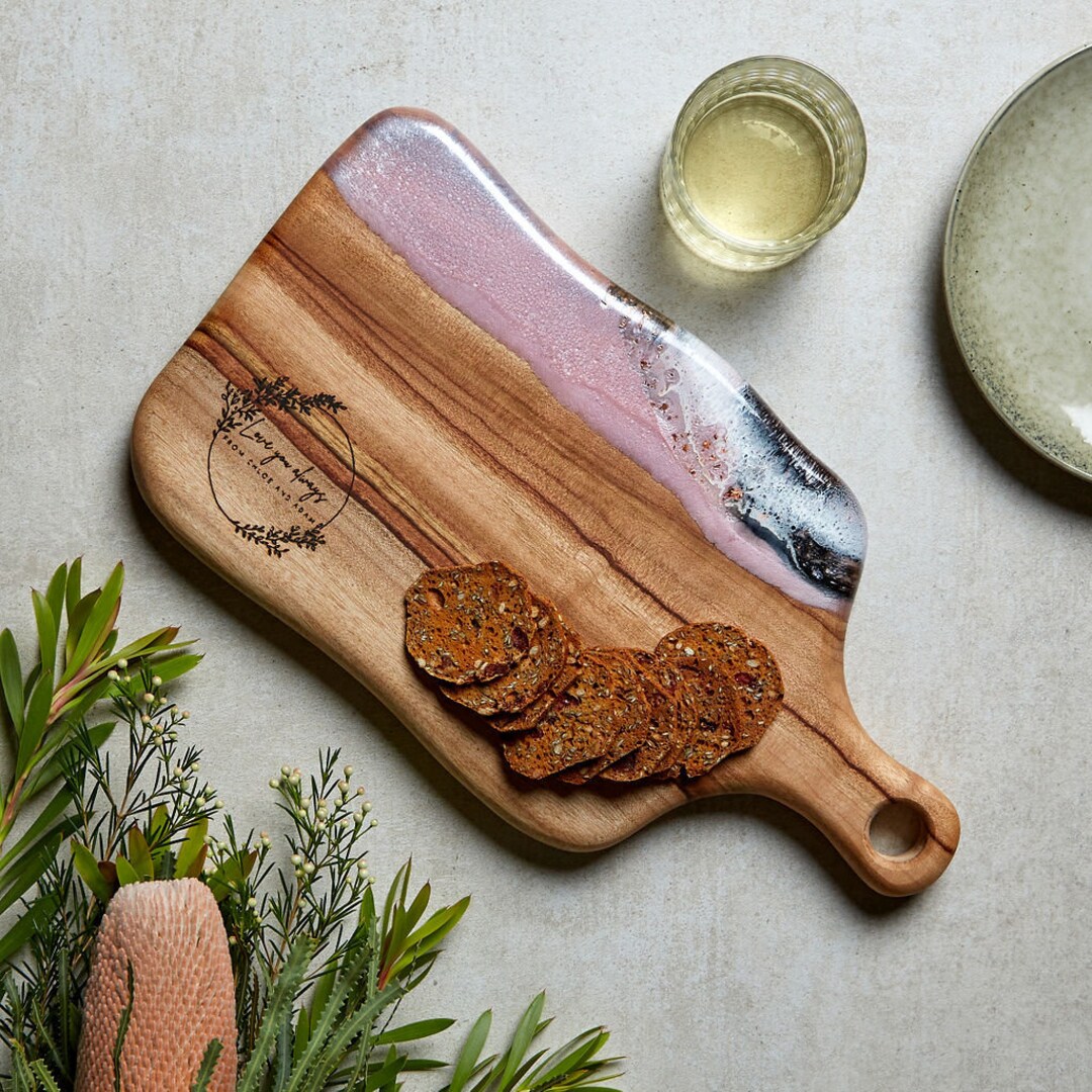 Resin Art Serving Board, Personalised Cheese Board, Engraved Chopping