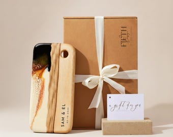 Anniversary Gift for Couple Personalized Small Resin Cheeseboard Handmade Artisan Charcuterie Board Unique Engraved Keepsake