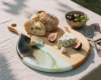 Personalised Wedding Gift for Couple, Engagement Gift for Him & Her, Resin Cheese Board, Engraved Wooden Chopping Board, Handmade Serveware