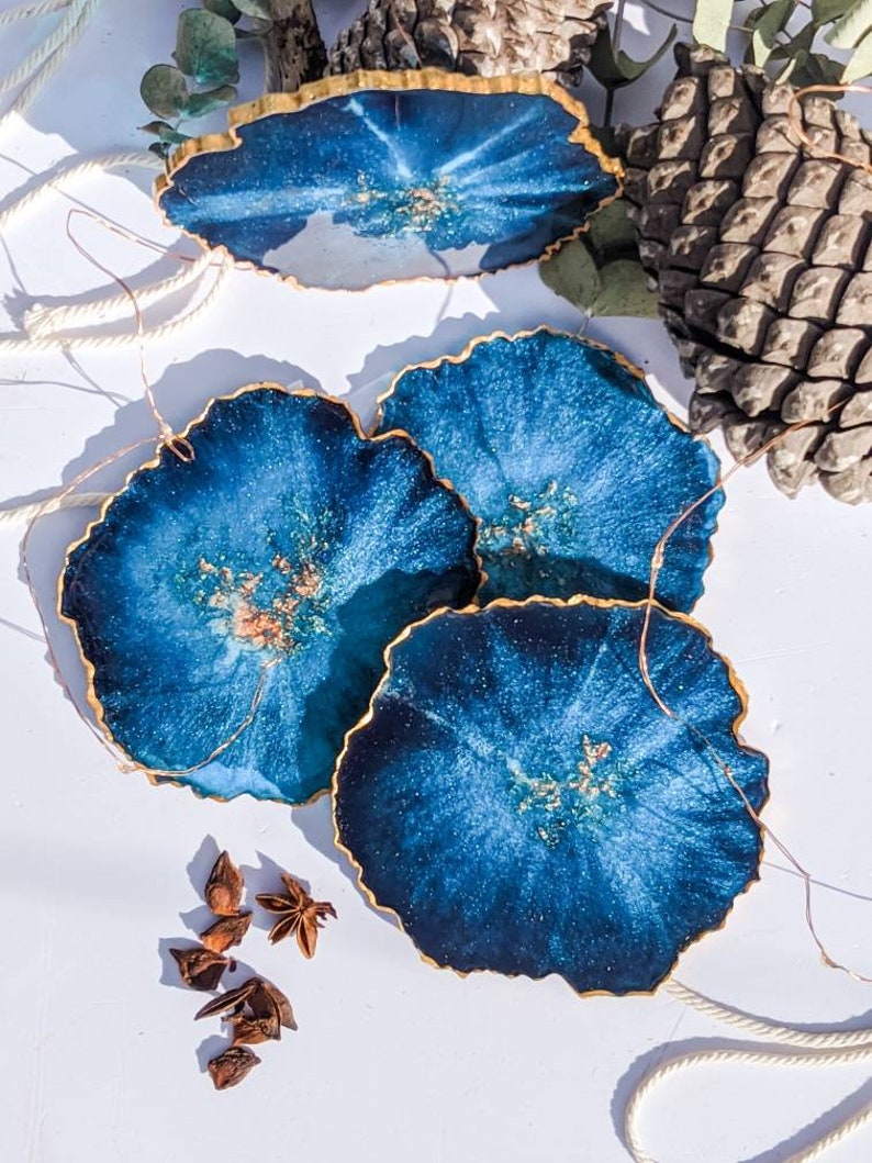 Crystal Geode Resin Coasters Blue Agate Coaster Epoxy Resin Etsy