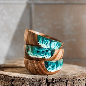 Wood Resin Ring Transparent Epoxy Resin Ring Fashion Handmade