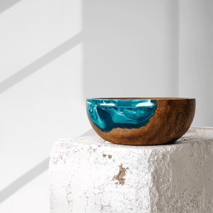 Wooden Dip Bowl, Resin and Wood Decorative Bowl, Small Ring Dish, Handmade Trinket Bowl, Blue Bowl, Epoxy Resin Ring Dish image 6