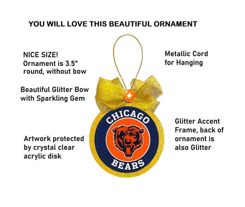 Chicago Bears Ornament, Chicago Bears Gift, Optional Gift Box, Keepsake
