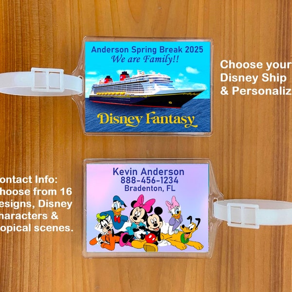 Disney Cruise Line Personalized Cruise ID Luggage Tags, Dream, Wish, Treasure, Magic, Wonder, Fantasy, 2 sides, Custom Bag Tag, travel