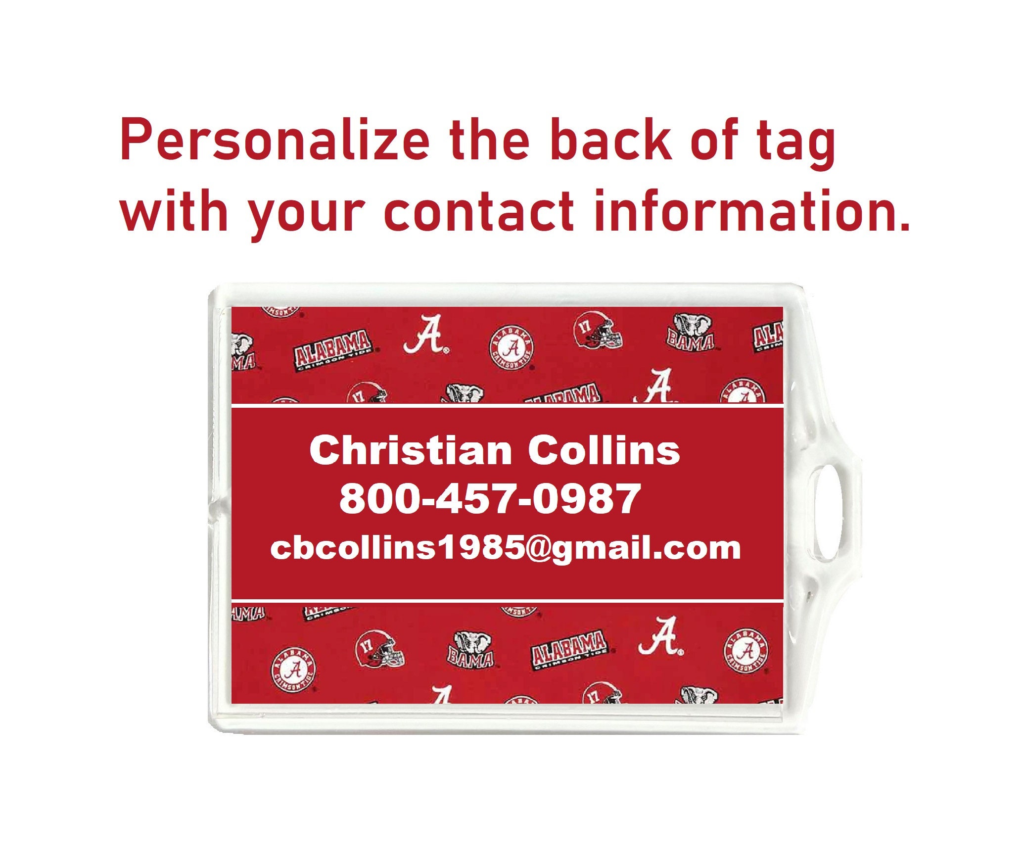 Alabama Crimson Tide ID Luggage , Personalized Custom Bag Tag, Gift for Her, Gift for Him, NCAA merchandise, Buy more & Save!
