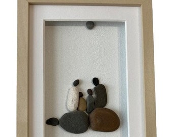 Pebble art Family of 4, Family of four, Stone Art, Rock Art, Pebble Art, Wall Art, Custom Family Portrait, Personalised Family Gift