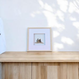 Handmade Pebble Art Family Portrait: Framed Beach Stone Wall Decor
