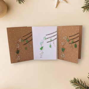Sea Glass Christmas Cards: Handmade Bird & Tree Design, Set of 3