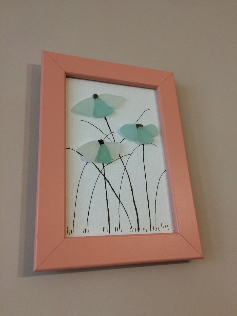 Framed Art Flowers Flower Flowers Decor Floral Decor Sea glass Flowers Love Sea glass flowers Flowers Art Sea Glass Artwork