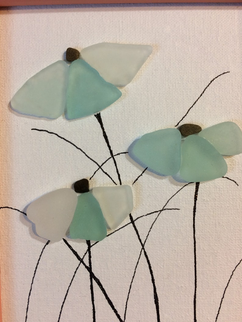 Framed Art Flowers Flower Flowers Decor Floral Decor Sea glass Flowers Love Sea glass flowers Flowers Art Sea Glass Artwork