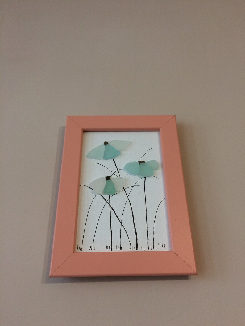 Framed Art Flowers Flower Flowers Decor Floral Decor Sea glass Flowers Love Sea glass flowers Flowers Art Sea Glass Artwork