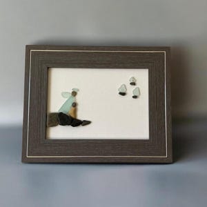 Sea Glass Angel Art, Framed Angel Wall Decor, Coastal Religious Gift, Driftwood and Sea Glass Art, Unique Spiritual Home Decor