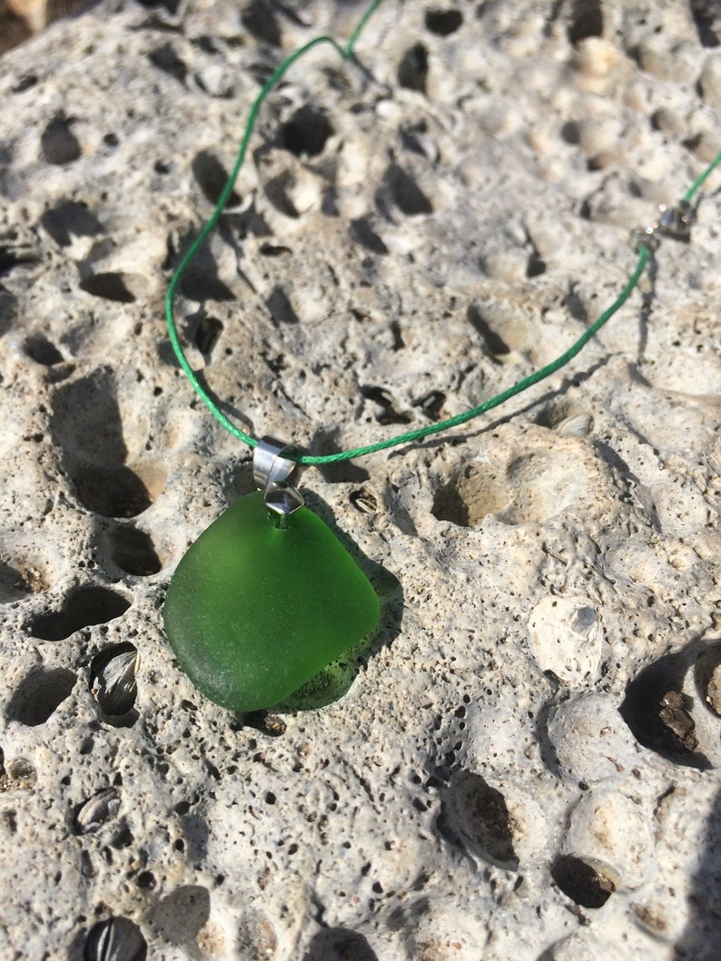 green sea glass pendant nautical jewelry Green sea glass necklace unique necklace handmade jewelry green jewelry green sea glass