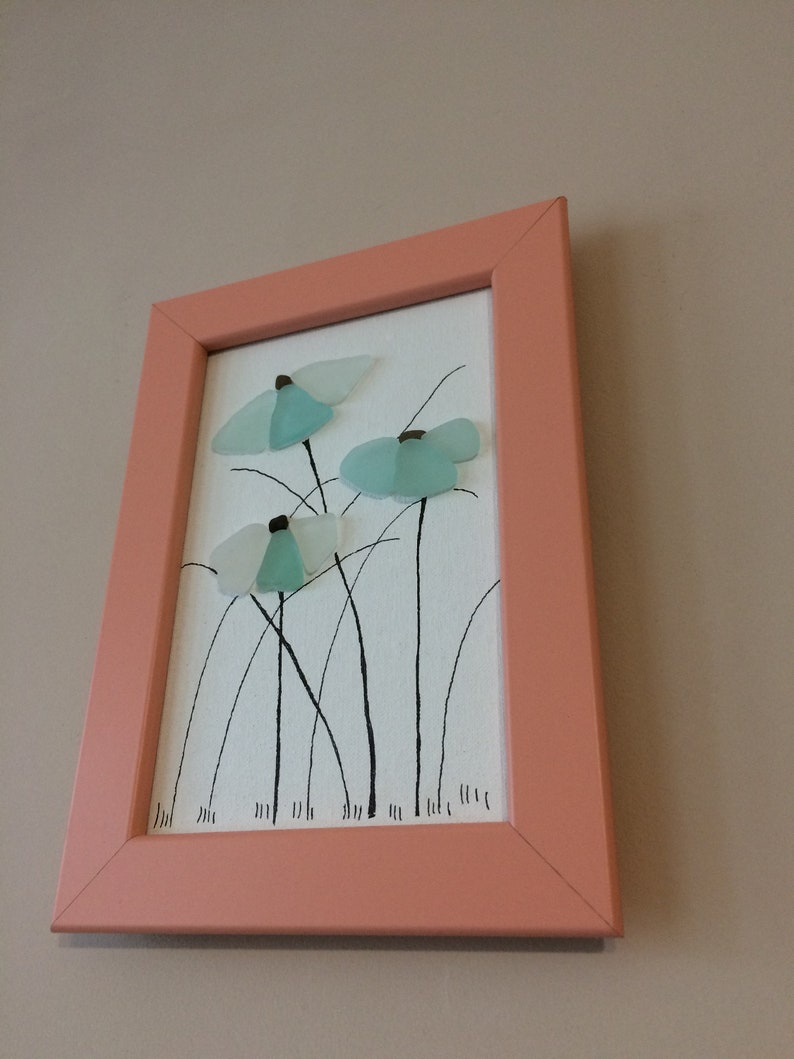 Framed Art Flowers Flower Flowers Decor Floral Decor Sea glass Flowers Love Sea glass flowers Flowers Art Sea Glass Artwork