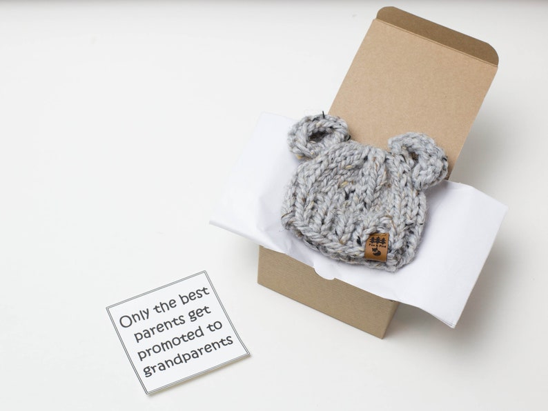 Surprise Dad To Be Family Friends Bear Hat Pregnancy Announcement In A Box Grandparent Baby Surprise Reveal