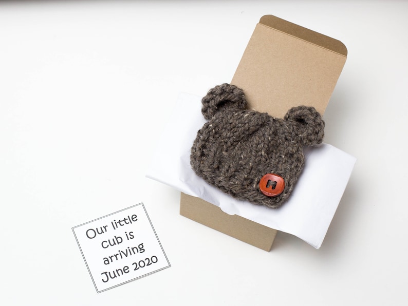 Surprise Dad To Be Family Friends Bear Hat Pregnancy Announcement In A Box Grandparent Baby Surprise Reveal
