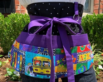 Pocket Teacher Apron: Half Waist Utility Apron with Pen Holders