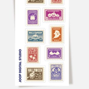 Halloween Postmark Stickers, postcrossing sticker sheet, Snail Mail Stickers, Happy Mail Stickers, Stickers for Letters and Postcards