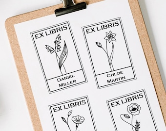 Floral Book Stamp, Flower Book Stamp, Custom Library Stamp Flower, From the Library of Stamp, Ex libris Stamp, Library Stamp Floral