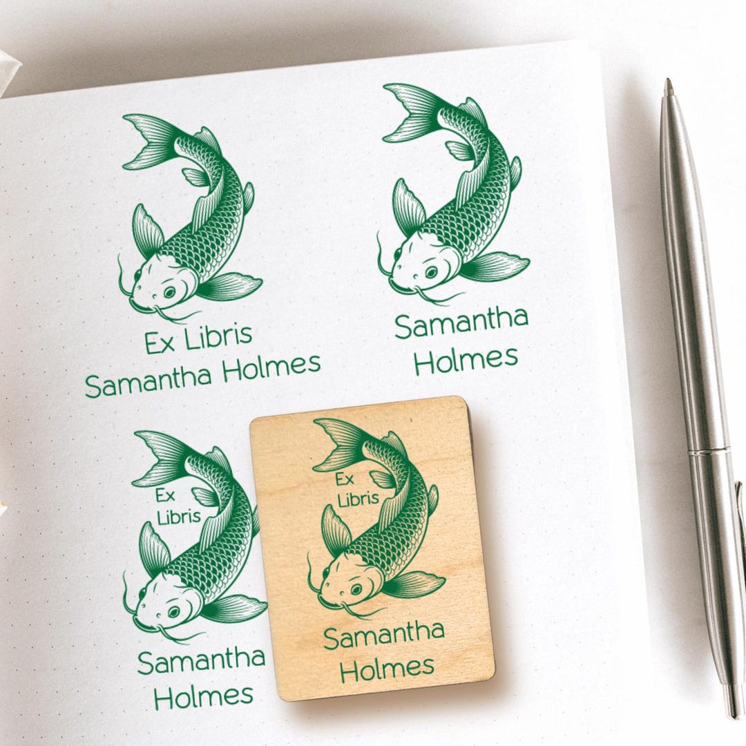 Fish Book Stamp Fish, Custom Library Stamp, From the Library of Stamp ...