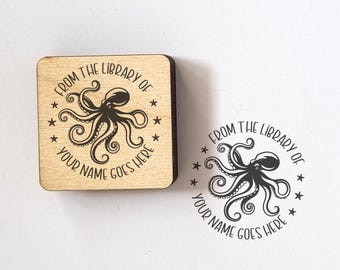 Ex Libris Octopus, aangepaste bibliotheekstempel, uit de bibliotheek van Stamp, Ex Libris Stamp Ocean, ex-librisstempel, ex-librisstempel, aangepaste boekstempel gepersonaliseerd
