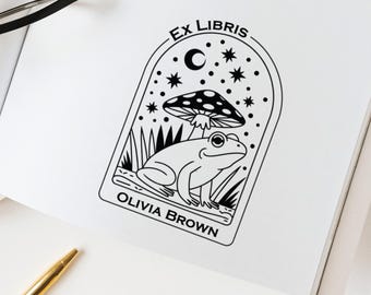Ex Libris Frog, Frog Book Stamp Frog, Frog Library Bookplate, Book Stamp Personalized, From the Library of Stamp, Custom Library Stamp