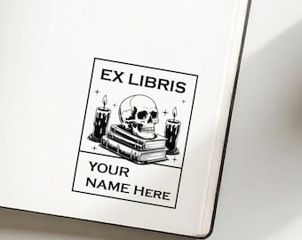 Timbro Ex Libris Teschio, Timbro Ex Libris Scheletro, Dalla Biblioteca dei Timbri, Timbro Libro Fantasia, Timbro Biblioteca Personalizzato, Timbro Libro Personalizzato