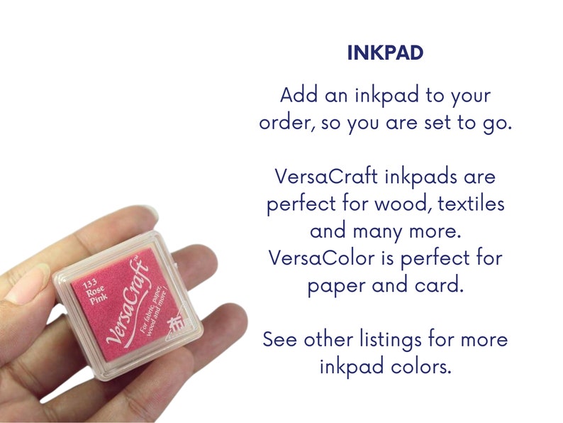 May include: A pink inkpad labeled "VersaCraft" for fabric, paper, wood, and more. The inkpad is labeled "133 Rose Pink".