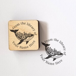 Whale Book Stamp Personalised Whale, Ex Libris Stamp Whale, Ex Libris Stamp Floral, Custom Book Stamp, Ex Libris Stamp Flower