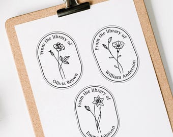 Floral Book Stamp Personalized Flowers, Flower Ex libris stamp Flower, Ex libris stamp Floral, Library Stamp Flowers, Library of Stamp