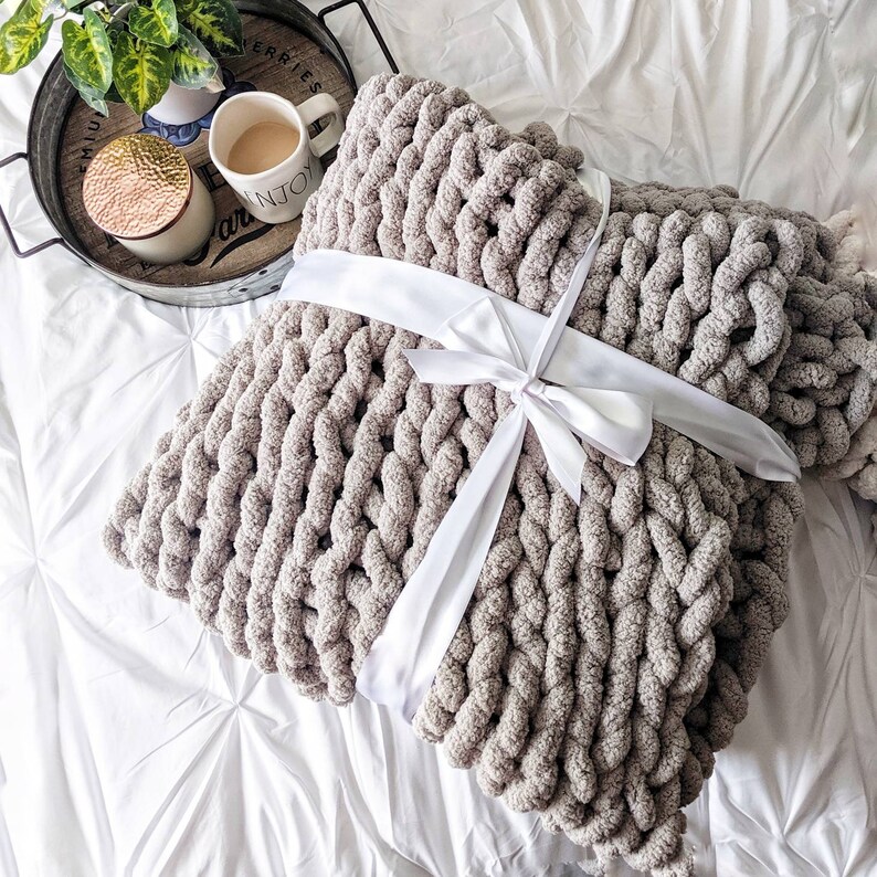 Chunky Hand Knit Throw Blanket 50x60 Etsy