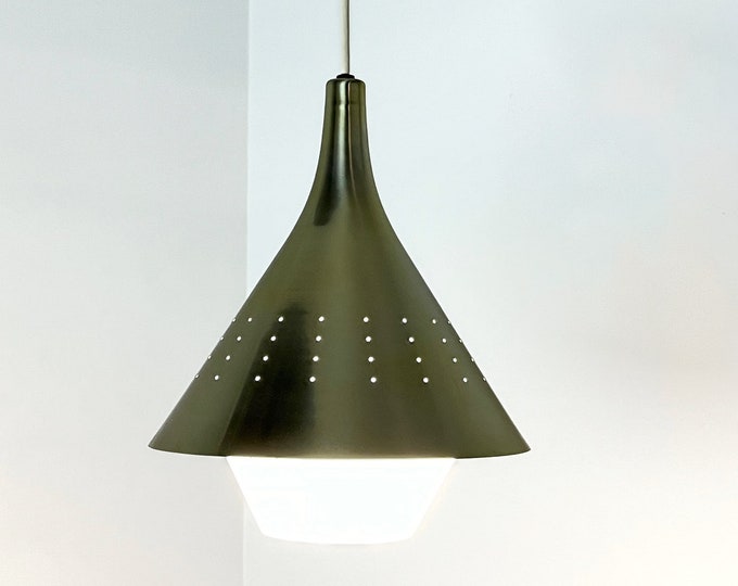 Featured listing image: Mid Century Modern Pendant Light Virden Lighting Pendant MCM ceiling Light Brass Conical Pendant