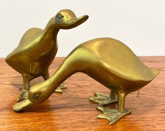 Brass Birds (pair) Brass Geese Vintage Brass Birds Mid Century Decor Solid Brass Ducks