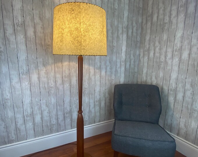 Featured listing image: Teak Floor Lamp Mid Century Teak Floor Lamp Danish Floor Lamp MCM Teak Floor Lamp Tapered Teak Lamp Fiberglass Shade