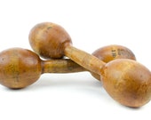 Vintage Wood Dumbbells, Wooden Dumbbells, Trade Map Dumbbells, Antique Wood Dumbbells