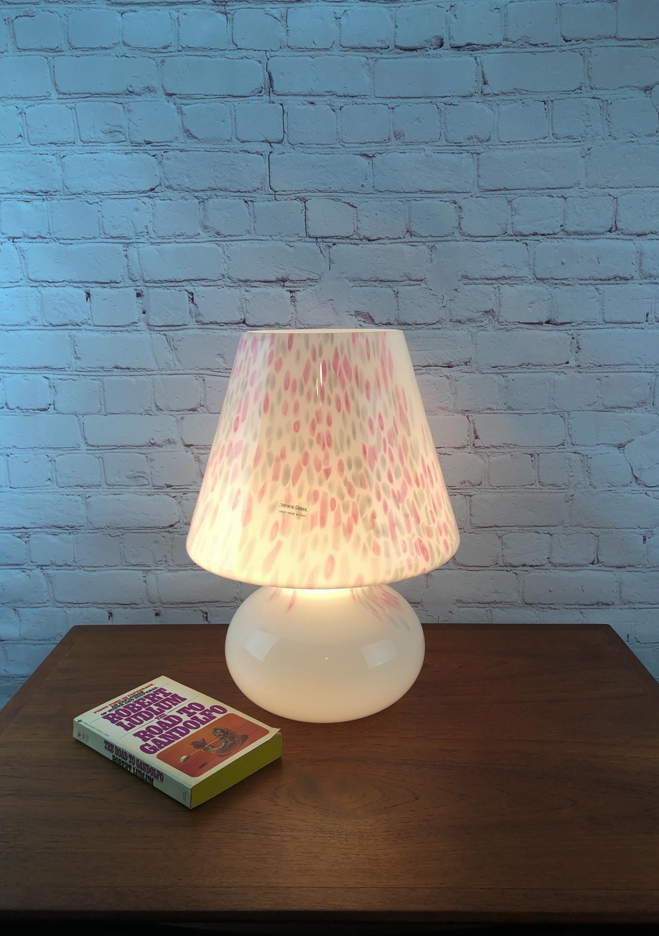 Murano Mushroom Lamp, Vetri Murano Mushroom Glass Lamp, Murano Confetti Swirl Mushroom Lamp