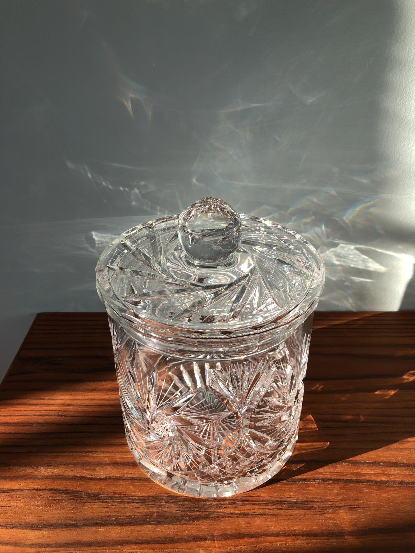 Mid Century Crystal Ice Bucket, W. German Deep Cut Crystal Ice Bucket
