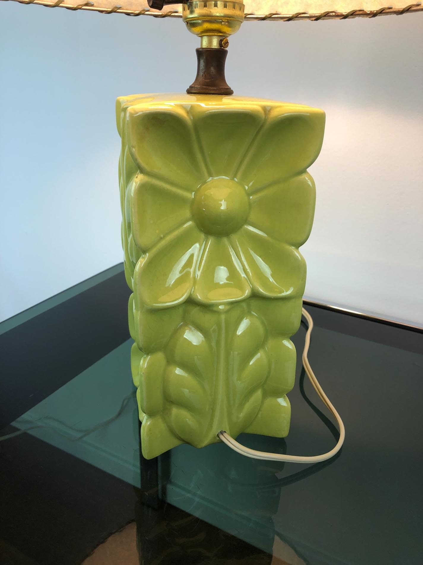 ON HOLD for ShereeAbstract Art Deco Table Lamp, Chartreuse Table Lamp