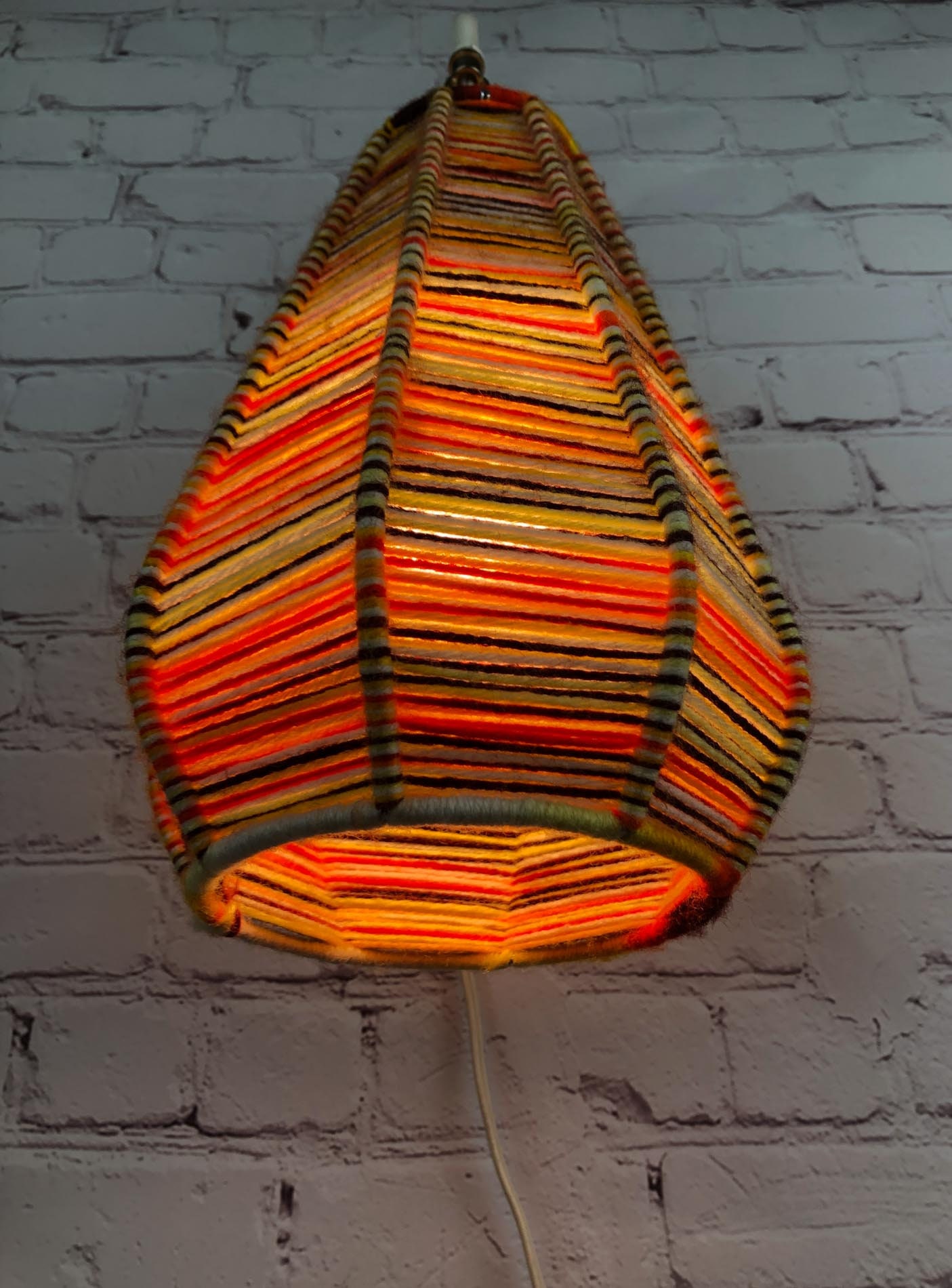 Boho Wall Pendant, Bohemian Wall Sconce, Hanging Yarn Lamp, Yarn Light