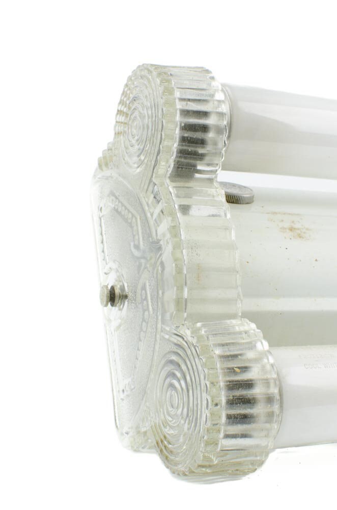 Vintage Art Deco Fluorescent Light Fixture with Clear Glass End Caps