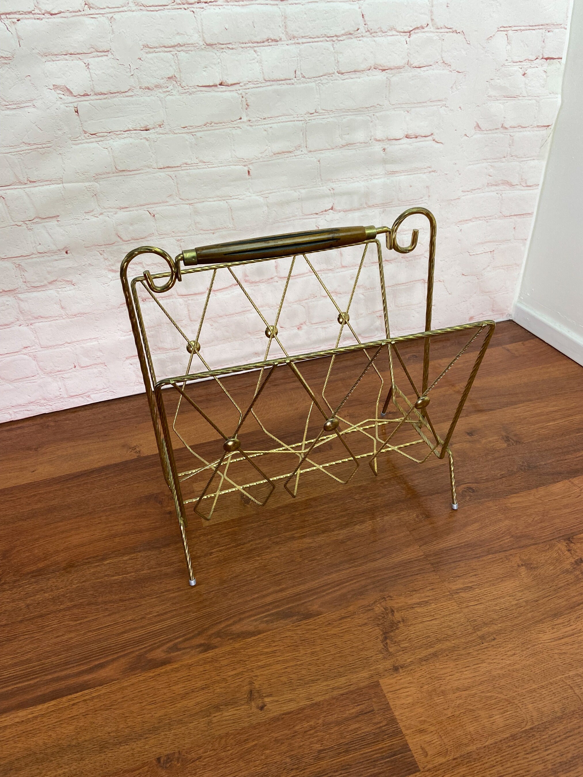 Mid Century Record Stand, LP Rack, Brass Plated Record Stand, Vintage Record Rack, Brass