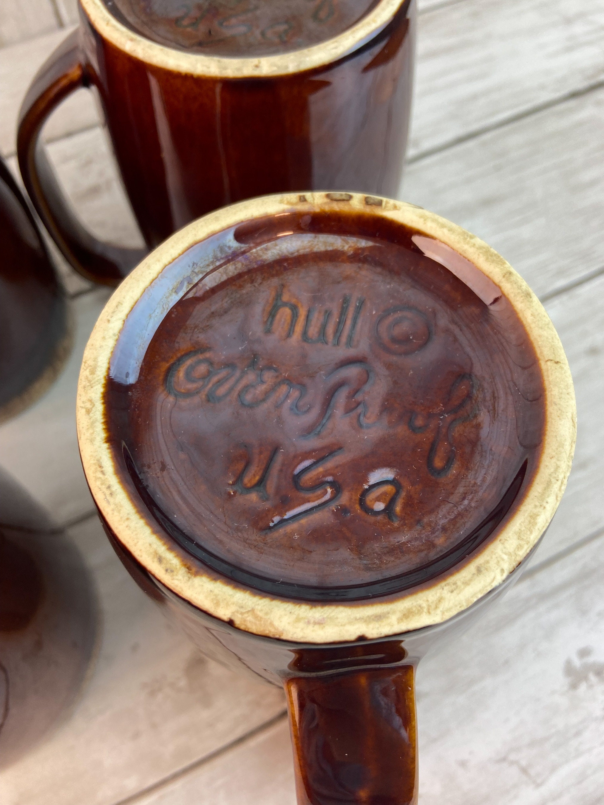 Hull Pottery Brown Drip Mugs, Hull Pottery USA, Brown Drip Stein, Hull