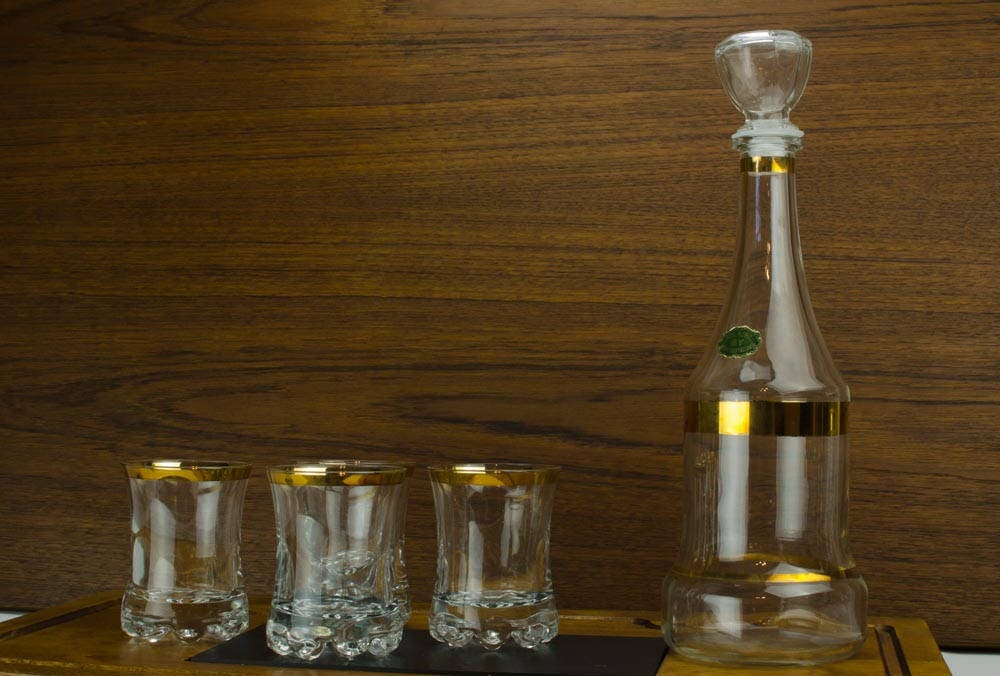 Vintage Decanter and Rock Glasses by Decor Cristallerie Italy, Decanter Set